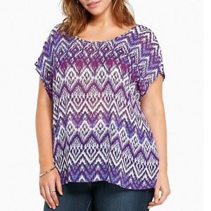 Torrid Purple Geo Print Bow Back Top
